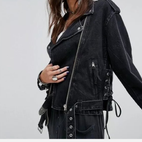 Free People Denim Moto Jacket - Picture 2 of 8